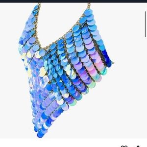 Holographic Sequin mermaid rave top harness chain rave festival club irridescent